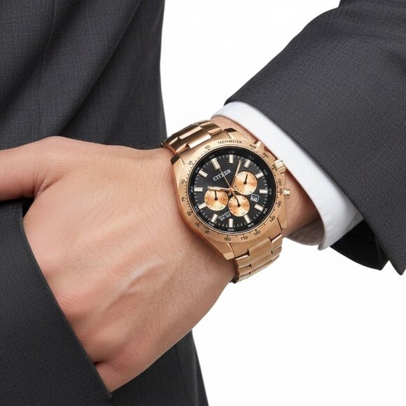NWT Authentic Citizen Sports Chronograph Quartz Black Dial Men's Watch